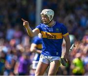 18 May 2025; Darragh McCarthy of Tipperary celebrates a late goal by Oisin O'Donoghue during the Munster GAA Hurling Senior Championship Round 4 match between Tipperary and Waterford at FBD Semple Stadium in Thurles, Tipperary. Photo by Ray McManus/Sportsfile