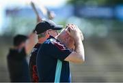 18 May 2025; Mayo selector Stephen Rochford and Mayo manager Kevin McStay, behind, during the GAA Football All-Ireland Senior Championship Round 1 match between Mayo and Cavan at Hastings Insurance MacHale Park in Castlebar, Mayo. Photo by Piaras Ó Mídheach/Sportsfile