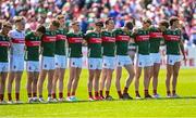 18 May 2025; Mayo players stand for Amhrán na bhFiann before the GAA Football All-Ireland Senior Championship Round 1 match between Mayo and Cavan at Hastings Insurance MacHale Park in Castlebar, Mayo. Photo by Piaras Ó Mídheach/Sportsfile
