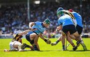 18 May 2025; Chris Crummey of Dublin is tackled by TJ Reid of Kilkenny during the Leinster GAA Hurling Senior Championship Round 4 match between Kilkenny and Dublin at UPMC Nowlan Park in Kilkenny. Photo by Ramsey Cardy/Sportsfile