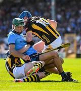 18 May 2025; Chris Crummey of Dublin in action against TJ Reid, below, and John Donnelly of Kilkenny during the Leinster GAA Hurling Senior Championship Round 4 match between Kilkenny and Dublin at UPMC Nowlan Park in Kilkenny. Photo by Ramsey Cardy/Sportsfile