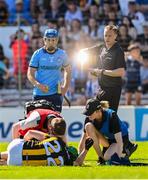 18 May 2025; Referee Michael Kennedy shows a yellow card to John Bellew of Dublin during the Leinster GAA Hurling Senior Championship Round 4 match between Kilkenny and Dublin at UPMC Nowlan Park in Kilkenny. Photo by Ramsey Cardy/Sportsfile