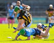 18 May 2025; Conor McHugh of Dublin in action against Martin Keoghan of Kilkenny during the Leinster GAA Hurling Senior Championship Round 4 match between Kilkenny and Dublin at UPMC Nowlan Park in Kilkenny. Photo by Ramsey Cardy/Sportsfile