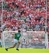 18 May 2025; Diarmaid Byrnes of Limerick scores a point from distance during the Munster GAA Hurling Senior Championship Round 4 match between Limerick and Cork at TUS Gaelic Grounds in Limerick. Photo by Brendan Moran/Sportsfile