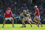 18 May 2025; William O'Donoghue of Limerick in action against /c22 during the Munster GAA Hurling Senior Championship Round 4 match between Limerick and Cork at TUS Gaelic Grounds in Limerick. Photo by Brendan Moran/Sportsfile