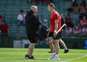 18 May 2025; Cork manager Pat Ryan, left, and Patrick Horgan before the Munster GAA Hurling Senior Championship Round 4 match between Limerick and Cork at TUS Gaelic Grounds in Limerick. Photo by Brendan Moran/Sportsfile