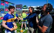 18 May 2025; The eir man of the match Andrew Ormond  of Tipperary is intervied by RTÉ's Damien Lawlor after the Munster GAA Hurling Senior Championship Round 4 match between Tipperary and Waterford at FBD Semple Stadium in Thurles, Tipperary. Photo by Ray McManus/Sportsfile