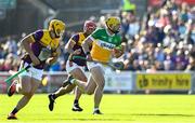 17 May 2025; Killian Sampson of Offaly in action against Wexford during the Leinster GAA Hurling Senior Championship Round 4 match between Wexford and Offaly at Chadwicks Wexford Park in Wexford. Photo by Matt Browne/Sportsfile