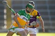 17 May 2025; Brian Duignan of Offaly in action against Conor Foley of Wexford during the Leinster GAA Hurling Senior Championship Round 4 match between Wexford and Offaly at Chadwicks Wexford Park in Wexford. Photo by Matt Browne/Sportsfile