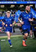 17 May 2025; Tommy O'Brien, left, and RG Snyman of Leinster during the United Rugby Championship match between Leinster and Glasgow Warriors at the Aviva Stadium in Dublin. Photo by Ramsey Cardy/Sportsfile