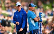 17 May 2025; Leinster head coach Leo Cullen, left, and Leinster senior coach Jacques Nienaber before the United Rugby Championship match between Leinster and Glasgow Warriors at the Aviva Stadium in Dublin. Photo by Ramsey Cardy/Sportsfile
