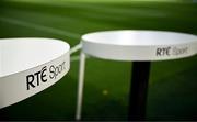 17 May 2025; A general view of RTE Sport branding before the United Rugby Championship match between Leinster and Glasgow Warriors at the Aviva Stadium in Dublin. Photo by Ramsey Cardy/Sportsfile
