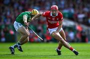 18 May 2025; Brian Hayes of Cork in action against Dan Morrissey of Limerick during the Munster GAA Hurling Senior Championship Round 4 match between Limerick and Cork at TUS Gaelic Grounds in Limerick. Photo by Brendan Moran/Sportsfile