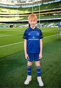 17 May 2025; Mascot Luca Finn O'Neill before the United Rugby Championship match between Leinster and Glasgow Warriors at the Aviva Stadium in Dublin. Photo by Ramsey Cardy/Sportsfile