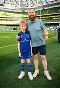 17 May 2025; Mascot Luca Finn O'Neill before the United Rugby Championship match between Leinster and Glasgow Warriors at the Aviva Stadium in Dublin. Photo by Ramsey Cardy/Sportsfile