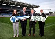 19 May 2025; Croke Park today launched their Audio Descriptive Commentary in association with Vision Sports Ireland. In attendence at the launch, are, Uachtarán Chumann Lúthchleas Gael Jarlath Burns, Croke Park Stadium Director Peter McKenna, Rosie Keogh, Operations and Communications Co-Ordinator at Vision Sports Ireland, left, and Sara McFadden, Partnerships and Operations Co-Ordinator, Vision Sports Ireland. Photo by David Fitzgerald/Sportsfile