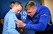 17 May 2025; Garry Ringrose of Leinster with supporters in Autograph Alley before the United Rugby Championship match between Leinster and Glasgow Warriors at the Aviva Stadium in Dublin. Photo by Sam Barnes/Sportsfile