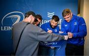 17 May 2025; Leinster players Rob Russell, Rabah Slimani and Garry Ringrose with supporters in Autograph Alley before the United Rugby Championship match between Leinster and Glasgow Warriors at the Aviva Stadium in Dublin. Photo by Sam Barnes/Sportsfile
