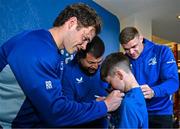 17 May 2025; Leinster players Rob Russell, Rabah Slimani and Garry Ringrose with supporters in Autograph Alley before the United Rugby Championship match between Leinster and Glasgow Warriors at the Aviva Stadium in Dublin. Photo by Sam Barnes/Sportsfile