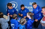 17 May 2025; Leinster players Rob Russell, Rabah Slimani and Garry Ringrose with supporters in Autograph Alley before the United Rugby Championship match between Leinster and Glasgow Warriors at the Aviva Stadium in Dublin. Photo by Sam Barnes/Sportsfile