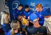 17 May 2025; Leinster players Rob Russell, Rabah Slimani and Garry Ringrose with supporters in Autograph Alley before the United Rugby Championship match between Leinster and Glasgow Warriors at the Aviva Stadium in Dublin. Photo by Sam Barnes/Sportsfile