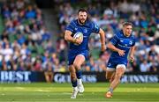 17 May 2025; Robbie Henshaw of Leinster, supported by teammate Fintan Gunne during the United Rugby Championship match between Leinster and Glasgow Warriors at the Aviva Stadium in Dublin. Photo by Sam Barnes/Sportsfile