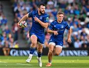17 May 2025; Robbie Henshaw of Leinster, supported by teammate Fintan Gunne during the United Rugby Championship match between Leinster and Glasgow Warriors at the Aviva Stadium in Dublin. Photo by Sam Barnes/Sportsfile