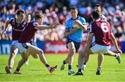 17 May 2025; Cormac Costello of Dublin in action against Galway players, from left, Liam Silke, Dylan McHugh and Seán Kelly during the GAA Football All-Ireland Senior Championship Round 1 match between Galway and Dublin at Pearse Stadium in Galway. Photo by Piaras Ó Mídheach/Sportsfile