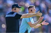 17 May 2025; Dublin manager Dessie Farrell, left, and Dublin selector Darren Daly during the GAA Football All-Ireland Senior Championship Round 1 match between Galway and Dublin at Pearse Stadium in Galway. Photo by Piaras Ó Mídheach/Sportsfile