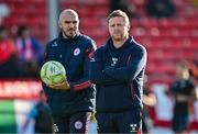 19 May 2025; Shelbourne manager Damien Duff, right, with assistant manager Joey O'Brien before the SSE Airtricity Men's Premier Division match between Shelbourne and Drogheda United at Tolka Park in Dublin. Photo by Sam Barnes/Sportsfile