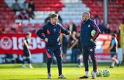 19 May 2025; Shelbourne manager Damien Duff, left, with assistant manager Joey O'Brien before the SSE Airtricity Men's Premier Division match between Shelbourne and Drogheda United at Tolka Park in Dublin. Photo by Sam Barnes/Sportsfile