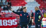 19 May 2025; Shelbourne manager Damien Duff, left, with assistant manager Joey O'Brien before the SSE Airtricity Men's Premier Division match between Shelbourne and Drogheda United at Tolka Park in Dublin. Photo by Sam Barnes/Sportsfile