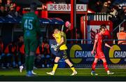 19 May 2025; Shelbourne goalkeeper Conor Kearns reacts whilst leaving the pitch in the first-half after sustaining an injury during the SSE Airtricity Men's Premier Division match between Shelbourne and Drogheda United at Tolka Park in Dublin. Photo by Tyler Miller/Sportsfile