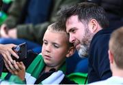 19 May 2025; Shamrock Rovers manager Stephen Bradley poses for a photograph with a supporter before the SSE Airtricity Men's Premier Division match between Shamrock Rovers and St Patrick's Athletic at Tallaght Stadium in Dublin. Photo by Stephen McCarthy/Sportsfile