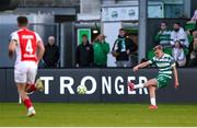 19 May 2025; Michael Noonan of Shamrock Rovers shoots to score his side's first goal during the SSE Airtricity Men's Premier Division match between Shamrock Rovers and St Patrick's Athletic at Tallaght Stadium in Dublin. Photo by Stephen McCarthy/Sportsfile