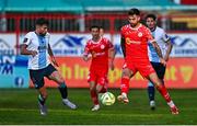19 May 2025; Ellis Chapman of Shelbourne in action against Luke Heeney of Drogheda United during the SSE Airtricity Men's Premier Division match between Shelbourne and Drogheda United at Tolka Park in Dublin. Photo by Tyler Miller/Sportsfile