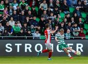 19 May 2025; Michael Noonan of Shamrock Rovers on his way to scoring his side's first goal during the SSE Airtricity Men's Premier Division match between Shamrock Rovers and St Patrick's Athletic at Tallaght Stadium in Dublin. Photo by Thomas Flinkow/Sportsfile