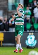 19 May 2025; Michael Noonan of Shamrock Rovers celebrates after scoring his side's first goal during the SSE Airtricity Men's Premier Division match between Shamrock Rovers and St Patrick's Athletic at Tallaght Stadium in Dublin. Photo by Thomas Flinkow/Sportsfile