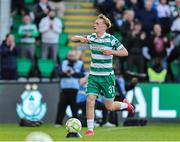 19 May 2025; Michael Noonan of Shamrock Rovers celebrates after scoring his side's first goal during the SSE Airtricity Men's Premier Division match between Shamrock Rovers and St Patrick's Athletic at Tallaght Stadium in Dublin. Photo by Thomas Flinkow/Sportsfile