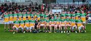 19 May 2025; The Offaly squad before the Electric Ireland Leinster GAA Football Minor Championship final match between Offaly and Louth at Cedral St Conleth's Park in Newbridge, Kildare. Photo by Piaras Ó Mídheach/Sportsfile