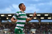 19 May 2025; Graham Burke of Shamrock Rovers celebrates after scoring his side's third goal during the SSE Airtricity Men's Premier Division match between Shamrock Rovers and St Patrick's Athletic at Tallaght Stadium in Dublin. Photo by Stephen McCarthy/Sportsfile