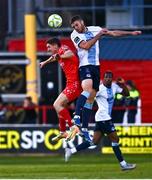 19 May 2025; Conor Keeley of Drogheda United in action against John Martin of Shelbourne during the SSE Airtricity Men's Premier Division match between Shelbourne and Drogheda United at Tolka Park in Dublin. Photo by Tyler Miller/Sportsfile