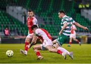 19 May 2025; Aaron Greene of Shamrock Rovers shoots to score his side's fourth goal during the SSE Airtricity Men's Premier Division match between Shamrock Rovers and St Patrick's Athletic at Tallaght Stadium in Dublin. Photo by Stephen McCarthy/Sportsfile