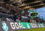 19 May 2025; Shamrock Rovers supporters celebrate their side's fourth goal during the SSE Airtricity Men's Premier Division match between Shamrock Rovers and St Patrick's Athletic at Tallaght Stadium in Dublin. Photo by Thomas Flinkow/Sportsfile