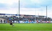 19 May 2025; Offaly goalkeeper Jack Ryan scores a two-pointer from a free late in the second half of the Electric Ireland Leinster GAA Football Minor Championship final match between Offaly and Louth at Cedral St Conleth's Park in Newbridge, Kildare. Photo by Piaras Ó Mídheach/Sportsfile
