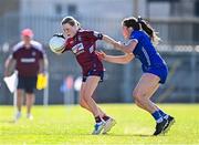 18 May 2025; Susanna Buckley of Westmeath in action against Faye McEvoy of Laois during the TG4 Leinster LGFA Intermediate Championship final match between Laois and Westmeath at TEG Cusack Park in Mullingar, Westmeath. Photo by Seb Daly/Sportsfile