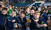 19 May 2025; Dylan Dunne of Offaly with supporters after victory in the Electric Ireland Leinster GAA Football Minor Championship final match between Offaly and Louth at Cedral St Conleth's Park in Newbridge, Kildare. Photo by Piaras Ó Mídheach/Sportsfile