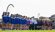 18 May 2025; Players and officials before the TG4 Leinster LGFA Intermediate Championship final match between Laois and Westmeath at TEG Cusack Park in Mullingar, Westmeath. Photo by Seb Daly/Sportsfile