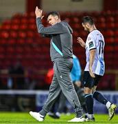 19 May 2025; Drogheda United manager Kevin Doherty applauds the supporters after the SSE Airtricity Men's Premier Division match between Shelbourne and Drogheda United at Tolka Park in Dublin. Photo by Sam Barnes/Sportsfile