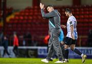 19 May 2025; Drogheda United manager Kevin Doherty applauds the supporters after the SSE Airtricity Men's Premier Division match between Shelbourne and Drogheda United at Tolka Park in Dublin. Photo by Sam Barnes/Sportsfile